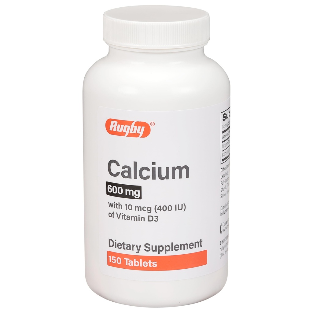 Rugby 600 mg Calciumtabletten - Gemaakt met 10 mcg (400 IE) vitamine D3 - Dieetsupplement - 150 tabletten