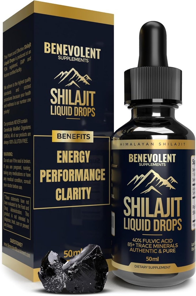 Pure Himalaya Shilajit Liquid Drops - 1000mg Natural Shilajit Drops - 85+ Trace Minerals & 40% Fulvic Acid for Energy Boost, Detox Cleanse, Strength & Immunity Support - 50 Day Supply