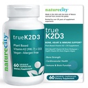 NatureCity TrueK2D3 Plant Based Vitamin K2 MK7 (90 mcg) & D3 from Algae(2.500 IE) 2 in 1 Vitamine D3 K2 Supplement for Bone, Heart and Immune Health 60 Veggie Capsules
