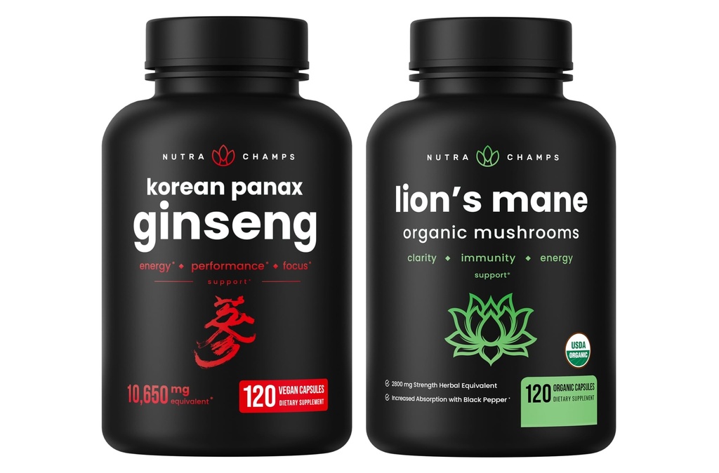 NutraChamps Koreaanse Ginseng Capsules en Lions Mane Capsules 2 Pack Bundle