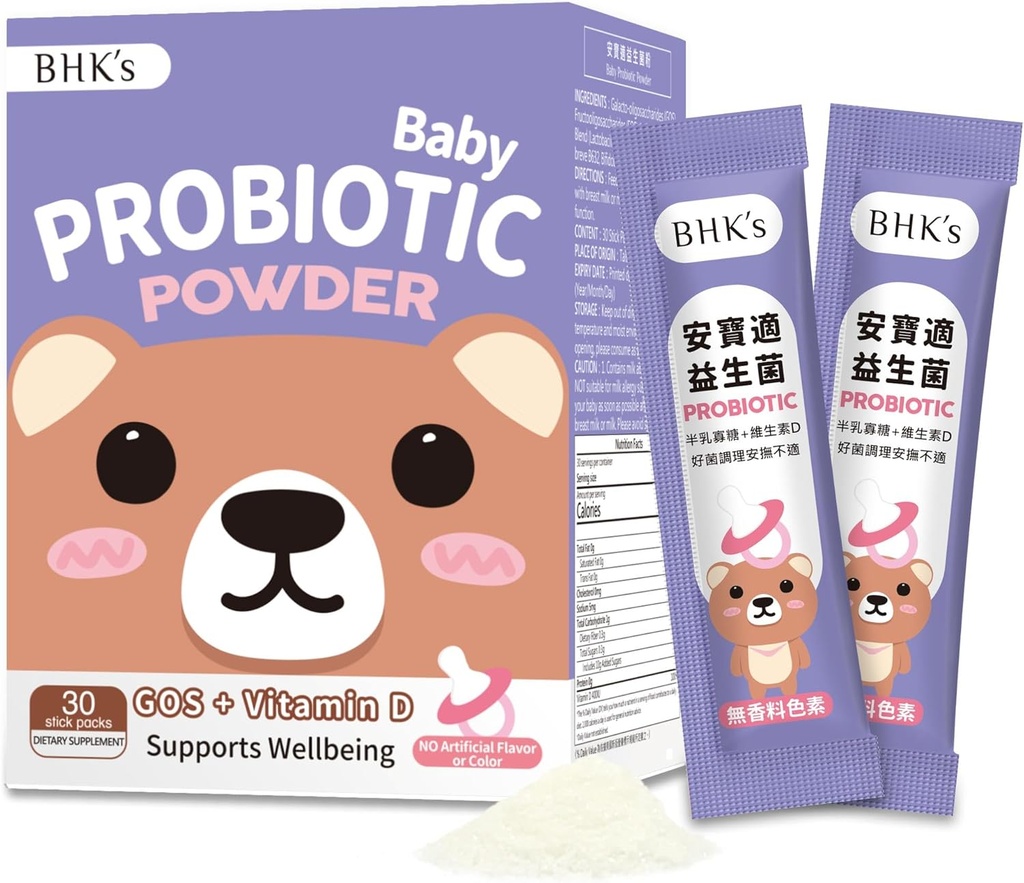 BHK's Baby Probiotische Poeder,+ Vitamine D,Vermindert Colic,Gas & Spit-ups,Gezonde Poep,Vermindert Huilen & Fussing & Promoot Digestieve Comfort, pasgeborenen, Baby's & Baby's, 30 Sticks