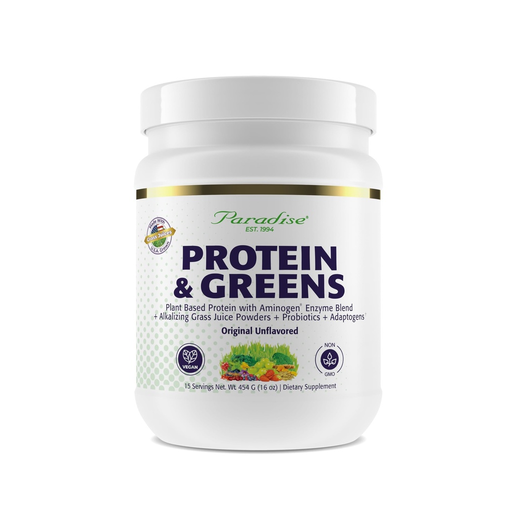 Paradise Herbs ORAC Energy Protein & Greens Powder, Antioxidant Power of 24 Servings of Fruits & Vegetables in 1 Scoop + 20g Protein, Unflavored, 15 Servings