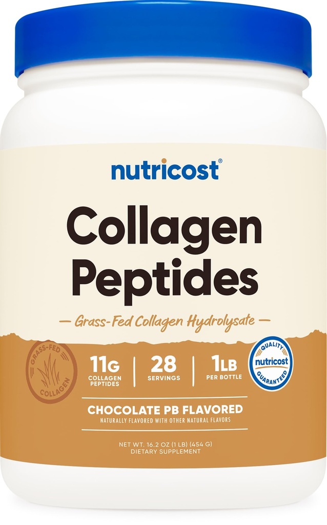 Nutricost Collageen Peptides Powder (Chocolate Peanut Butter Flavored) 1 LB - Grass-Fed Collageen Hydrolysaat, Glutenvrij