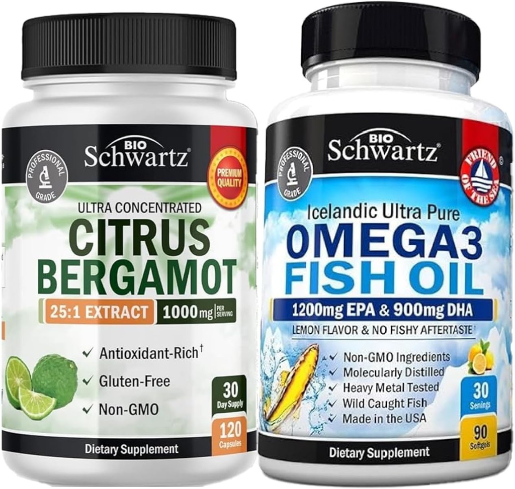 Triple Strength Omega 3 Visolie Softgels (1 maand levering) Plus 1000 mg Citrus Bergamot supplement (1 maand levering)