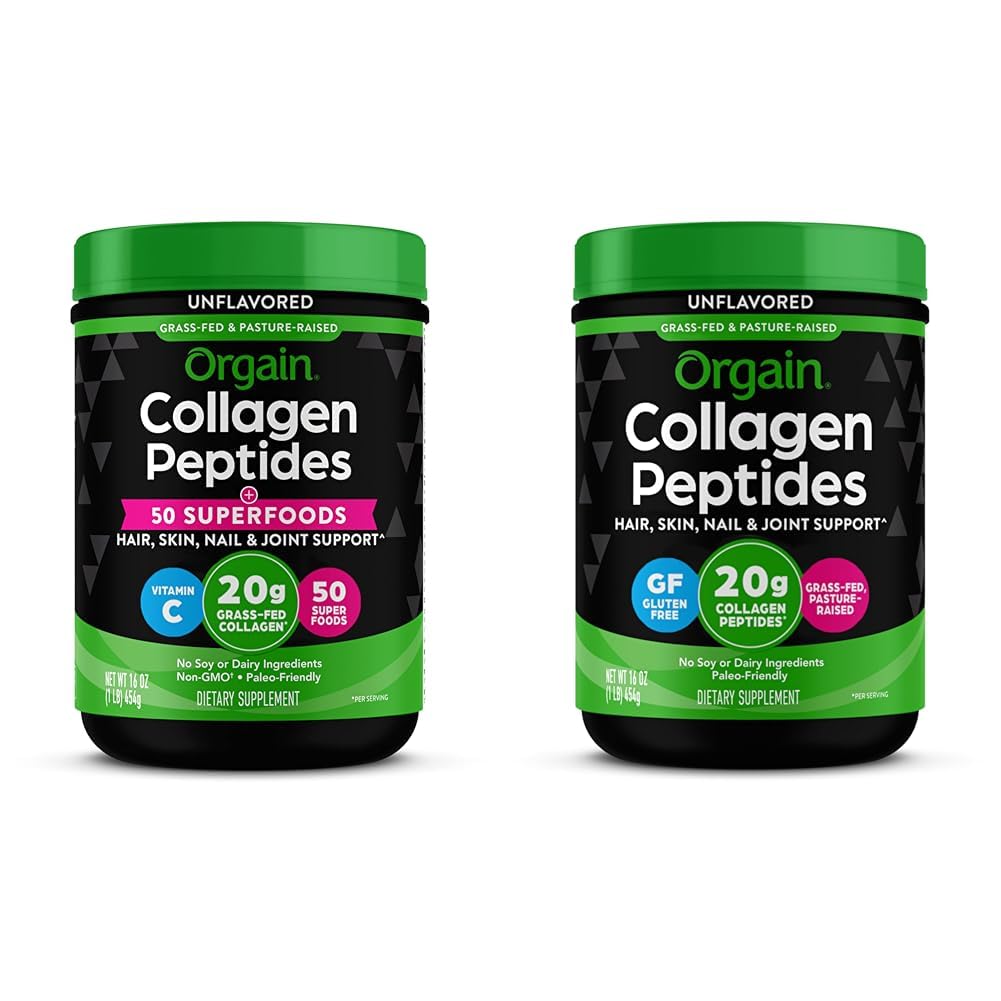Orgain Gehydrolyseerde Collageen Poeder + 50 Biologische Superfoods, 20g Gras Fed Collageen Peptiden & Gehydrolyseerde Collageen Peptiden Poeder, 20g Gras Fed Collageen - Haar, Huid, Nagel & Gezamenlijk