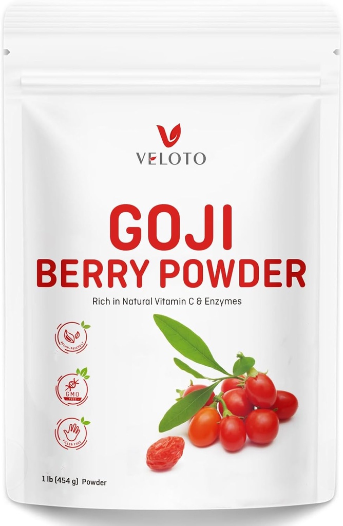 Goji Berry Powder, Wolfberry Extract 10:1 Pure Goji Berry Kruidenextract Powder for Eye Health, Natural Vitamine C Antioxidant, Non-GMO, Glutenvrij, Sulfaatvrij, 1lb (16Oz)