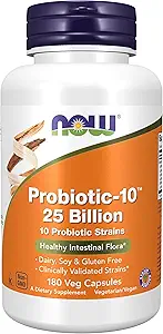NOW Foods, Probiotic-10™, 25 Billion, with 10 Probiotic Strains, Dairy, Soy and Gluten Free, Strain Verified, 180 Veg Capsules