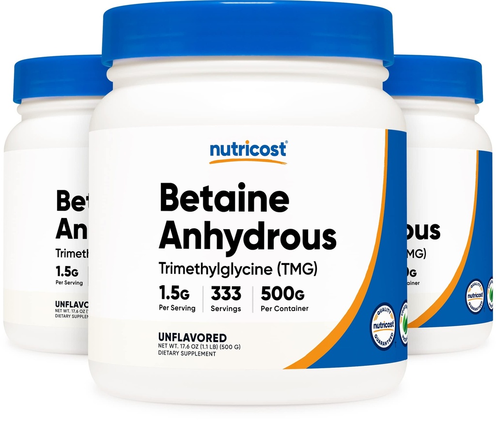 Nutricost Betaine Watervrij sorbitolglycine (TMG) Poeder 500G (3 flessen)