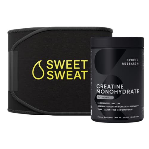 Sportonderzoek Creatine Monohydraat en Sweet Sweat Taist Trimmer - Zwart en Geel (Medium)