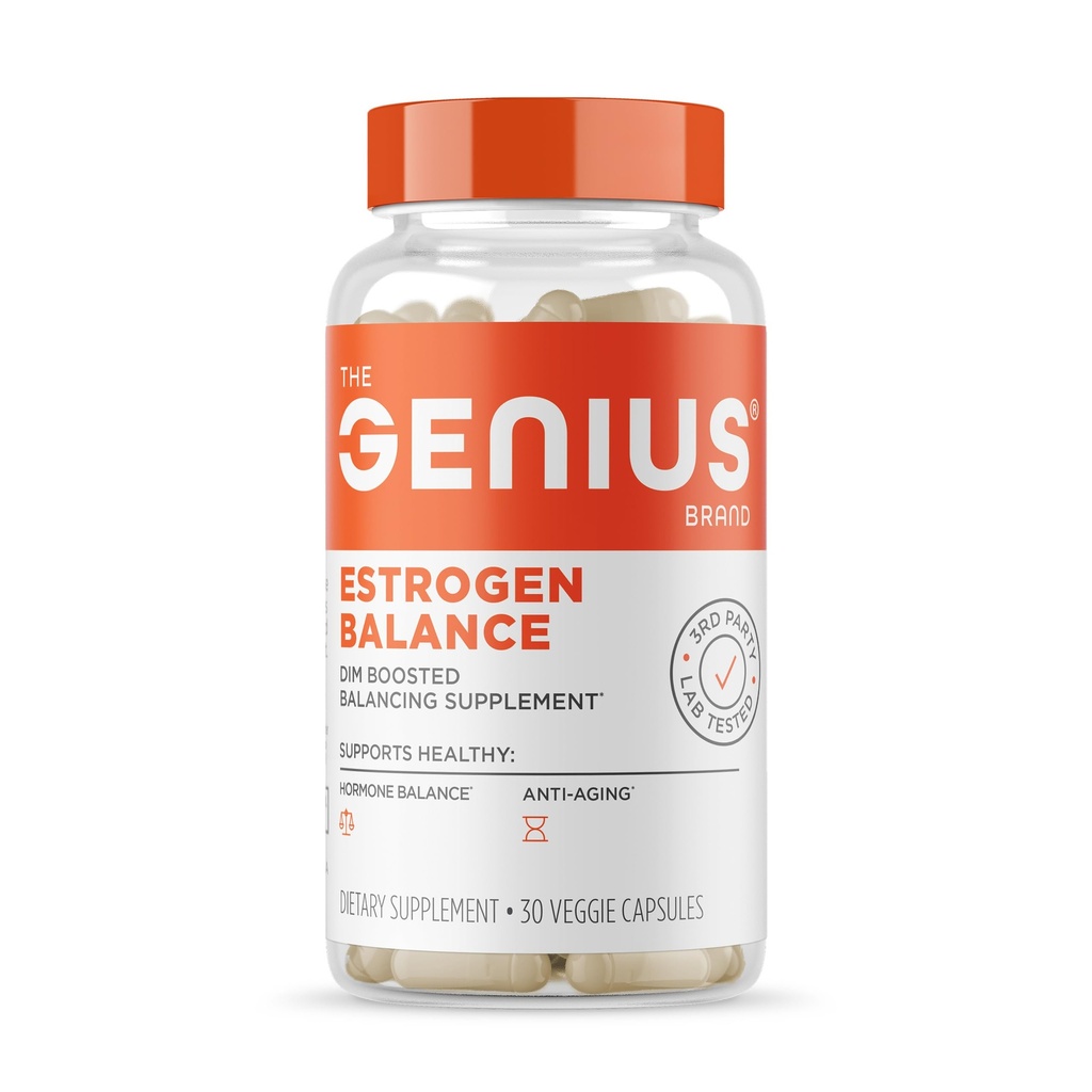 Genius Estrogen Balance, Dim Supplement - Blocker voor mannen en vrouwen - Hormonen, Hormonale Acne & Menopauze - Aromataseremmer met druivenzaadextract & BioPerine - 30 capsules