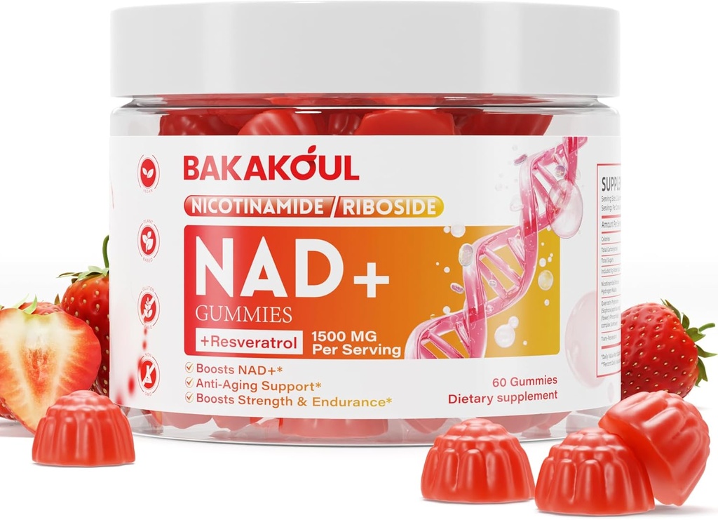 NAD Gummies, NAD Supplement - Liposomal Nicotinamide Riboside, Resveratrol, Quercetin, NAD Nicotinamide Riboside Resveratrol 900mg, NAD+ Supplement voor mannen en vrouwen, 60 Gummies 1 Pack