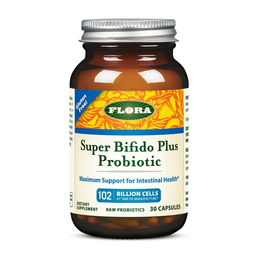 Flora Super Bifido Plus 102 miljard CFU, rauwe probiotica voor mannen & vrouwen, Bifidobacterium, Lactobacillus, spijsvertering, IBS, immuunsysteem, Gut Balance Supplementen - 30 Vegetarische Capsules