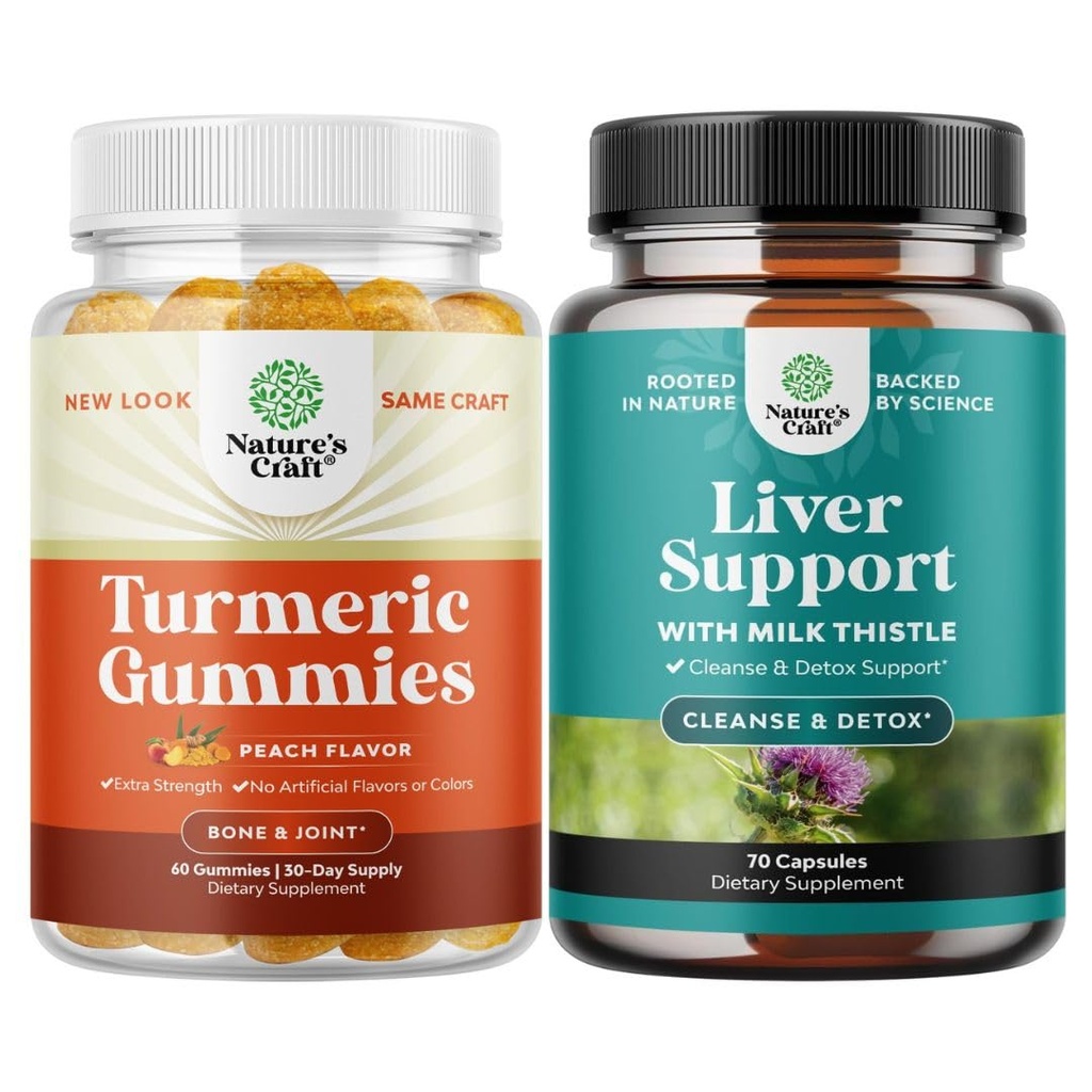 Ensemble de Curcumin Immune Curcumine support Gommies et Liver Cleanse Detox & Reparation Formula - Soutien articulaire et soins avancés de la peau - avec le thistle de lait Dandelion racine Turmère et extrait d'artichaut