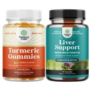 Bundel van Kurkuma Curcumine Immuun Ondersteuning Gummies en Lever Reiniging Detox & Repair Formula - gezamenlijke ondersteuning en geavanceerde huidverzorging - met melk distel Dandelion Wortel Kurkuma en Artichoke Extract