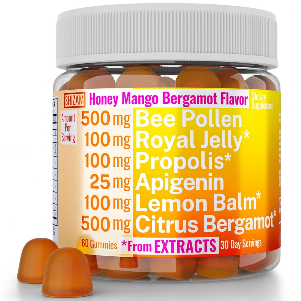Bee Pollen Apigenin Citrus Bergamot Gummies w Biologische Propolis Royal Jelly honing citroenbalsem Extract, Supplement voor Heren Kids, Tinctuur druppels Poeder Capsule Herb Capsules Supplementen Alt, Pollan Polen