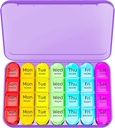 Odaro Weekly Pillen Organisator 4 keer per dag, Dagelijkse Pillen Box 7 Dag, Grote Reizen Pillen Case met 28 Compartiment om Medicine, Vitamine en Supplement - Paarse Case
