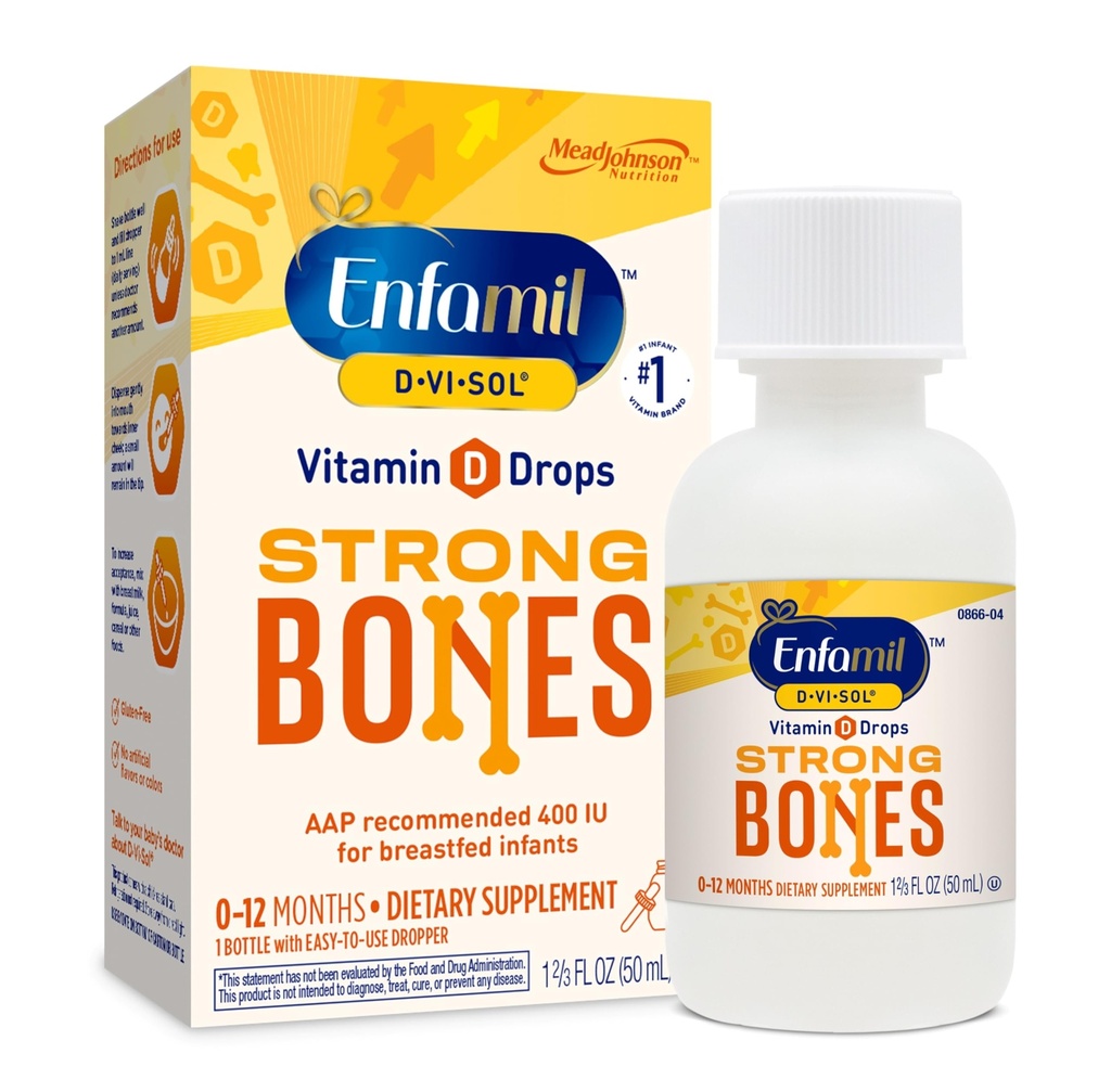 Enfamil Baby Vitamine D-Vi-Sol Liquid Vitamin D druppels, ondersteunt sterke tanden en botontwikkeling, 50ml fles