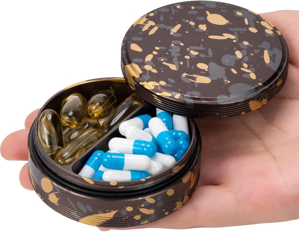 Metalen pil geval 2 Compartiment pil Box - Portable pil Organizer voor Pocket of Portemonnee, waterdichte reis medicijnen vitamine container te houden visolie en supplementen Camo