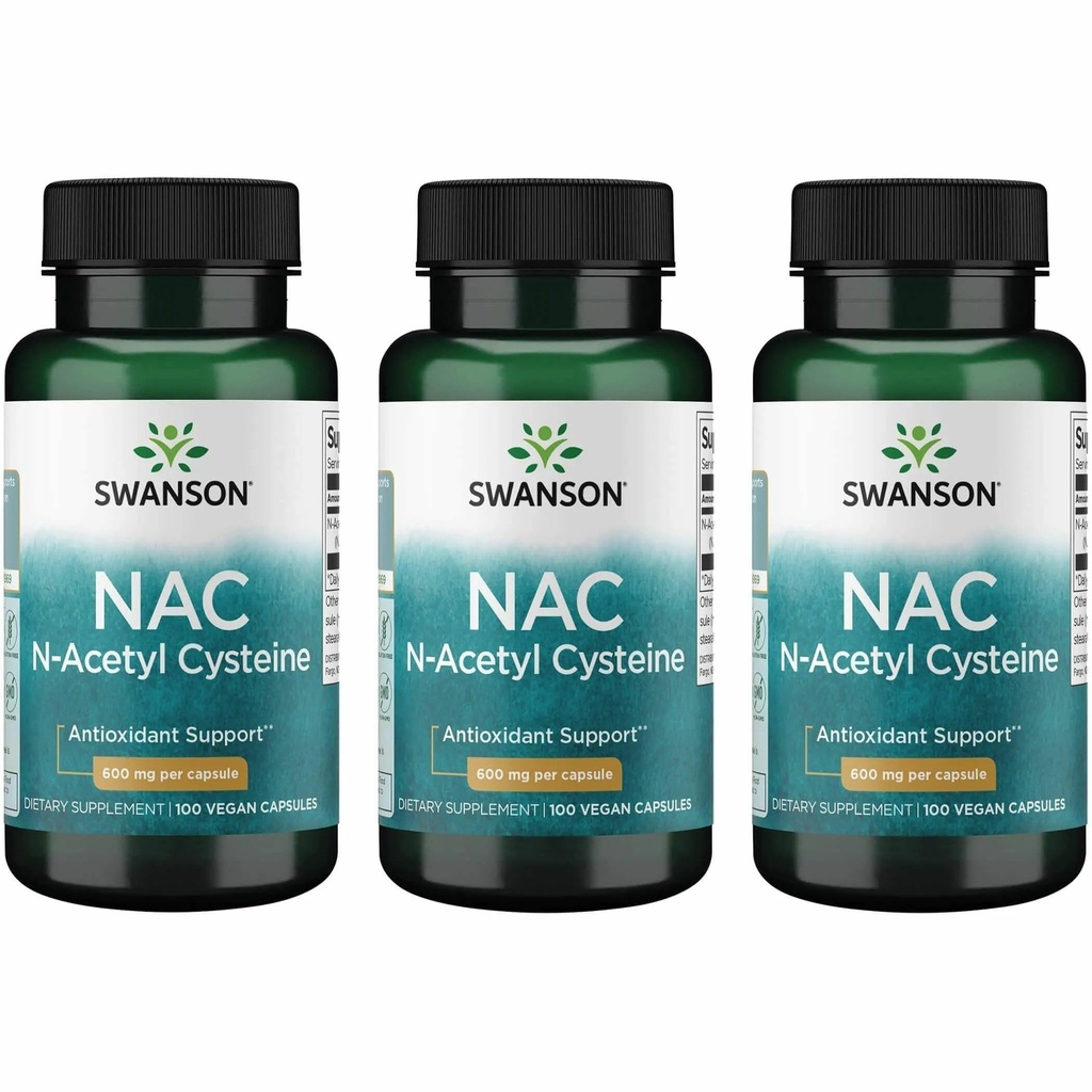 Swanson NAC - N-Acetyl Cysteine - Supplement 600 mg 100 capsules (3 verpakkingen)