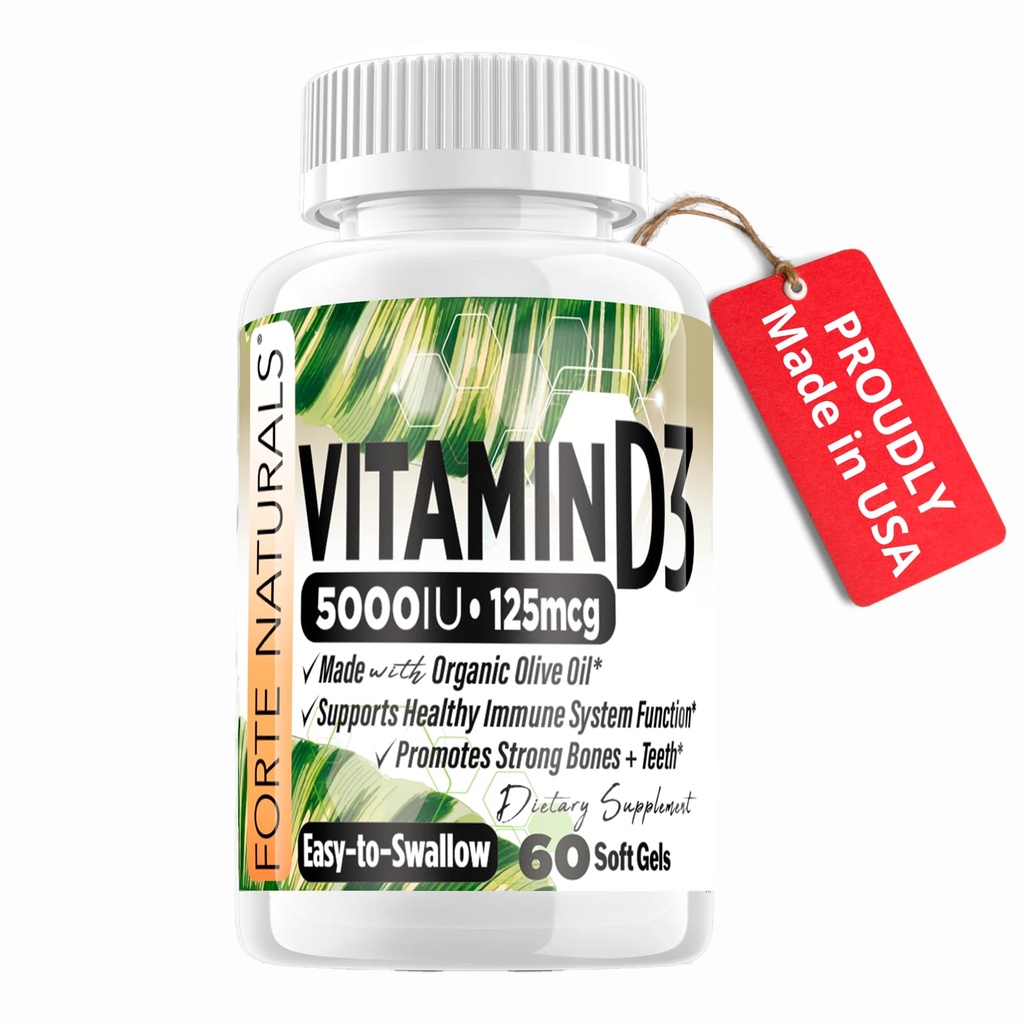 Vitamine D3 5000 IE Supplement 125 mcg Zachte Gels Speciaal voor gevoelige maagsupplementen met biologische olijfolie Beste vitamine D3 Supplement voor vrouwen en mannen Made in USA