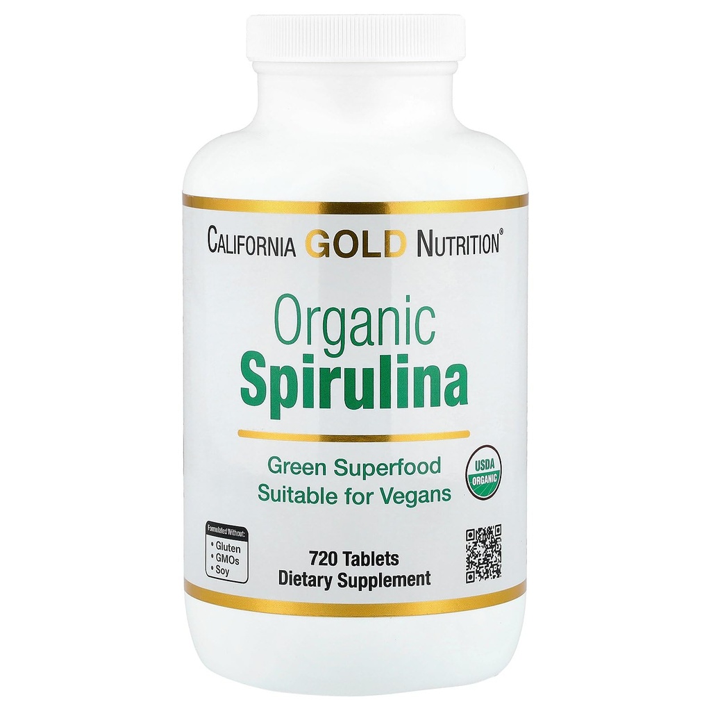 California Gold Nutrition Certified Organic Spirulina, USP Geverifieerd, USDA Biologische, Niet-GMO, 500 mg, 720 Vegetarische Tablets