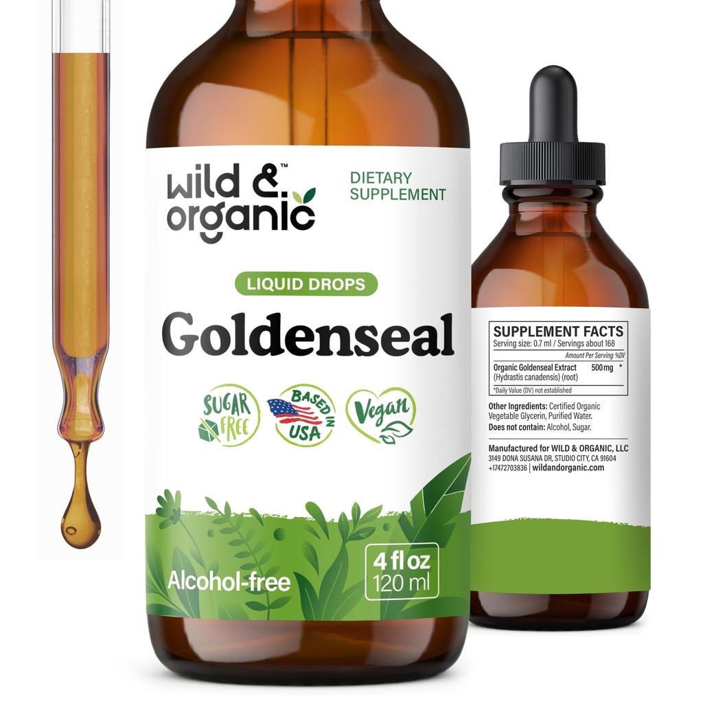 Teinture de seaux d'or sauvage et biologique - Soutien pulmonaire et digestif - Extrait de racines de seaux d'or gouttes liquides - Supplément végétalien, sucre et sans alcool - 4 fl oz