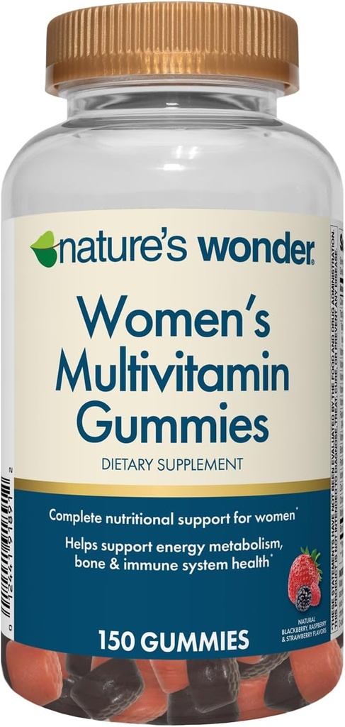Nature's Wonder Vrouwen Multivitamine Gummies, Ondersteunt Energie, Metabolisme, Bot en Immuun Systeem Gezondheid met Vitaminen A,C,D,B6, B12, Biotin, Folic Acid, 75 Day Supply, 150 Tellen