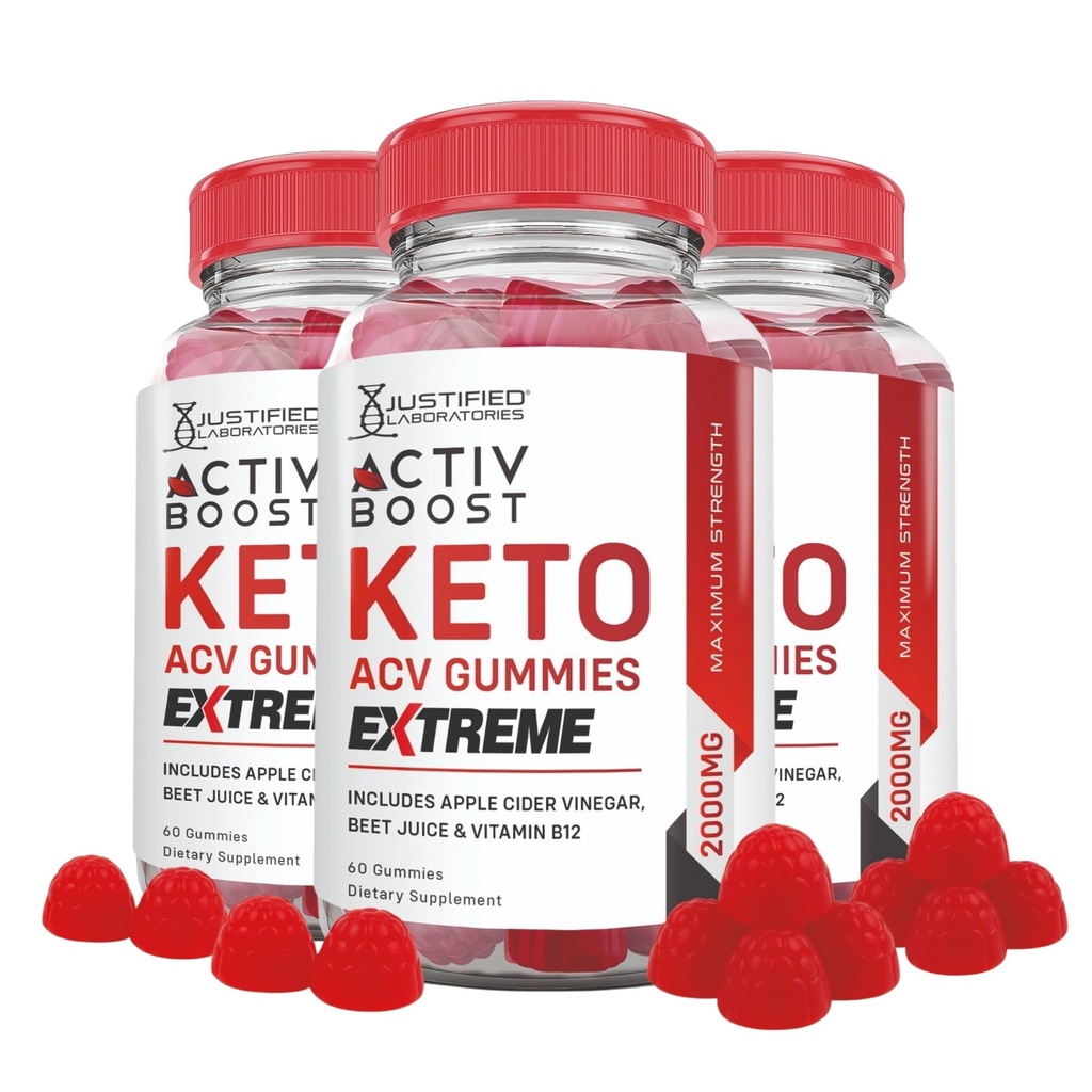 Laboratoires justifiés (3 Pack Activboost Keto Acv Gummies Extreme 2000MG Active Boost Formulé avec la poudre de jus de betterave de grenade B12 Vegan Non OGM 180 Gummys