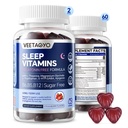 Melatonine Gratis 5-HTP GABA Supplement Gummies voor volwassenen & kinderen 12+ met L-Theanine, Magnesium Glycinate, L-Tryptofaan, Apigenin - Suikervrij, Aardbei Smaak, Veganistan, 120 Tellen