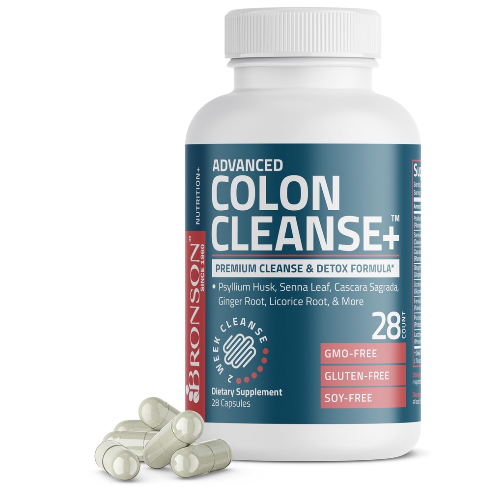 Bronson Advanced Colon Cleanse Premium 14 dagen Cleanse & Detox Formula met Psyllium Husk, Senna Leaf, Cascara Sagrada, Ginger Root, Licorice Root & More, Non-GMO, 28 Capsules