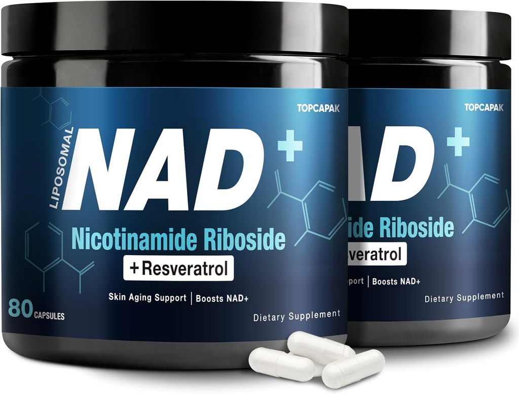 NAD+ Supplement 1000mg - Nicotinamide Riboside (NR) en Resveratrol, Liposomale NAD van Pure Organic Ingredients for Women & Men Healthy Aging, Brain and Cellular Energy, 80 Capsules(2Pcs)