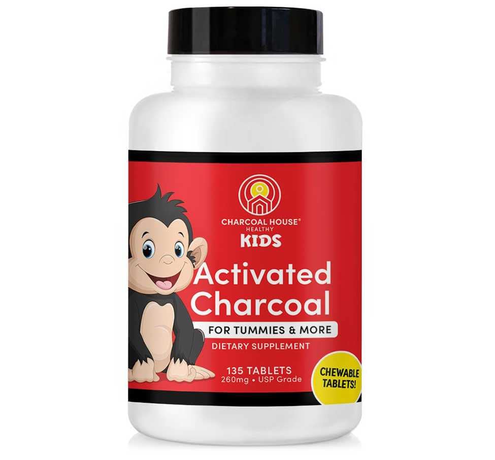 Charcoal House Chewable Tablettes de Charcoal activées pour les enfants de type naturel, végétalien, sans OGM et sans gluten pour les dents, l'estomac, le gaz et les nausées