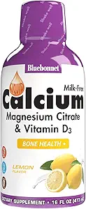 Bluebonnet Nutrition Citrate de calcium liquide Citrate de magnésium, Vitamine D3, Santé des os, Sans gluten, Sans soja, Sans lait, Casher, 32 portions, Saveur de citron, 16 Fl Oz (paquet de 1)