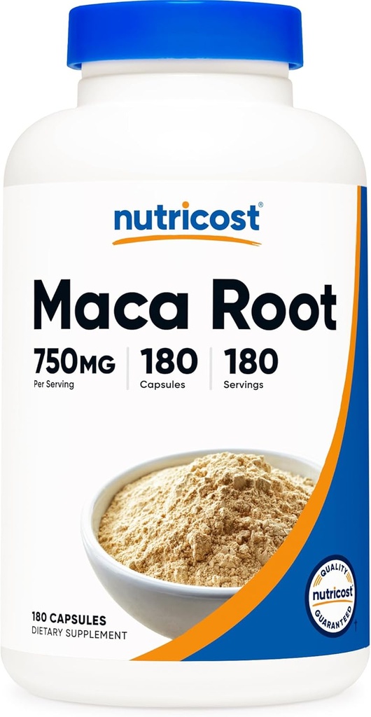 Nutricost Capsules Racines de Maca (Lepidium meyenii) 750mg, 180 Capsules, 180 Servitions