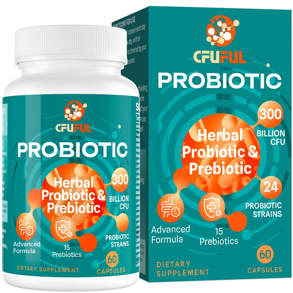 Probiotica voor vrouwen en mannen - 300 miljard CFU, 24 strains Probiotica + 15 biologische kruiden Prebiotica Blend, voor algehele spijsvertering Gut Health, Immune, Constipatie & Bloating, Plank Stable - 2 maand aanbod