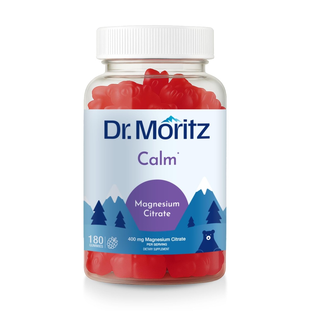 Dr. Moritz Magnesium Gummies voor volwassenen - Low-Sugar 400 mg - Ondersteunt rustgevende slaap- Gemakkelijk te kauwen volwassen en kinderen Magnesium Citrate Gummies (180 Tel) - Raspberry Flavored