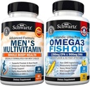 Geavanceerde dagelijkse mannen Multivitamine met vitamine C A B D3 E en zink (1 maand levering) Plus Triple Strength Omega 3 Visolie Softgels (1 maand levering)