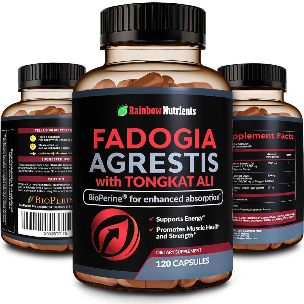 115.000 mg Fadogia Agrestis met Tongkat Ali + BioPerine® [Max Absorptie] - Ondersteunt uithoudingsvermogen, sterkte, concentratie, spiergezondheid en herstel, aandrijving en prestaties - niet-GMO & Made in USA - 120 V Capsules