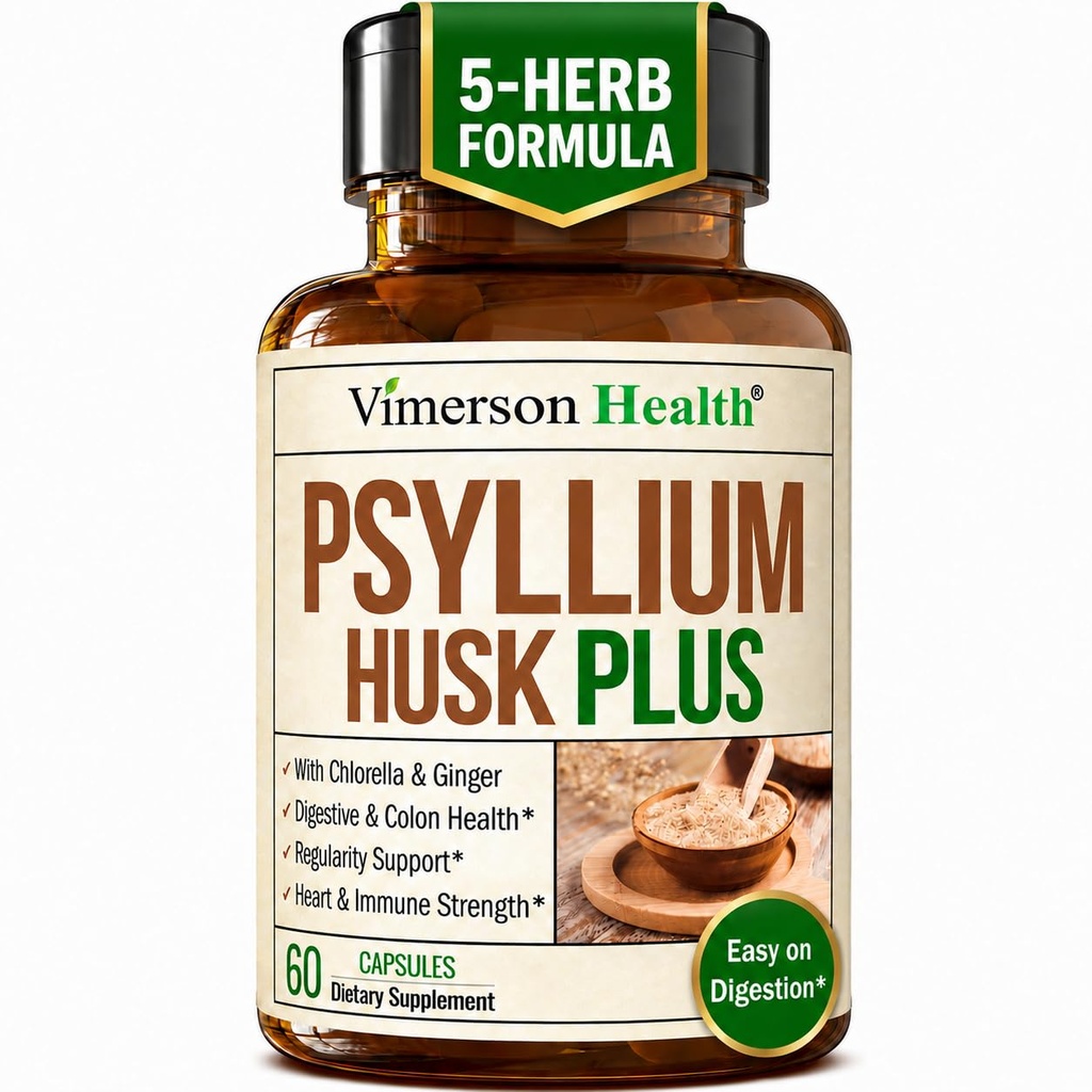 Fiber Supplement met 1080mg Psyllium Husk Powder, Slippery Elm voor vrouwen en mannen, Gember Root 