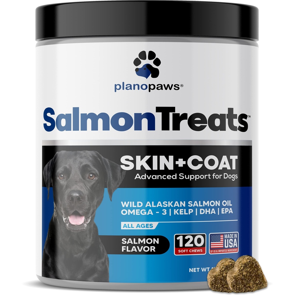 Wild Alaska zalmolie voor honden - Hondenhuid en jas supplement - Vergieten en jeuken Relief voor honden - Omega 3 Visolie voor honden Kauwen - 120 Honden Allergie Kauwen - Hondenvergieten supplement - Hondenvitaminen