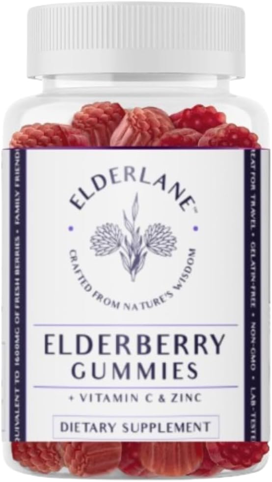 Elderlane Vlierbes Gummies voor volwassenen en kinderen - Immune Support - Non-GMO, Vegan, Glutenvrij, Gelatinevrij - 60ct, 100mg