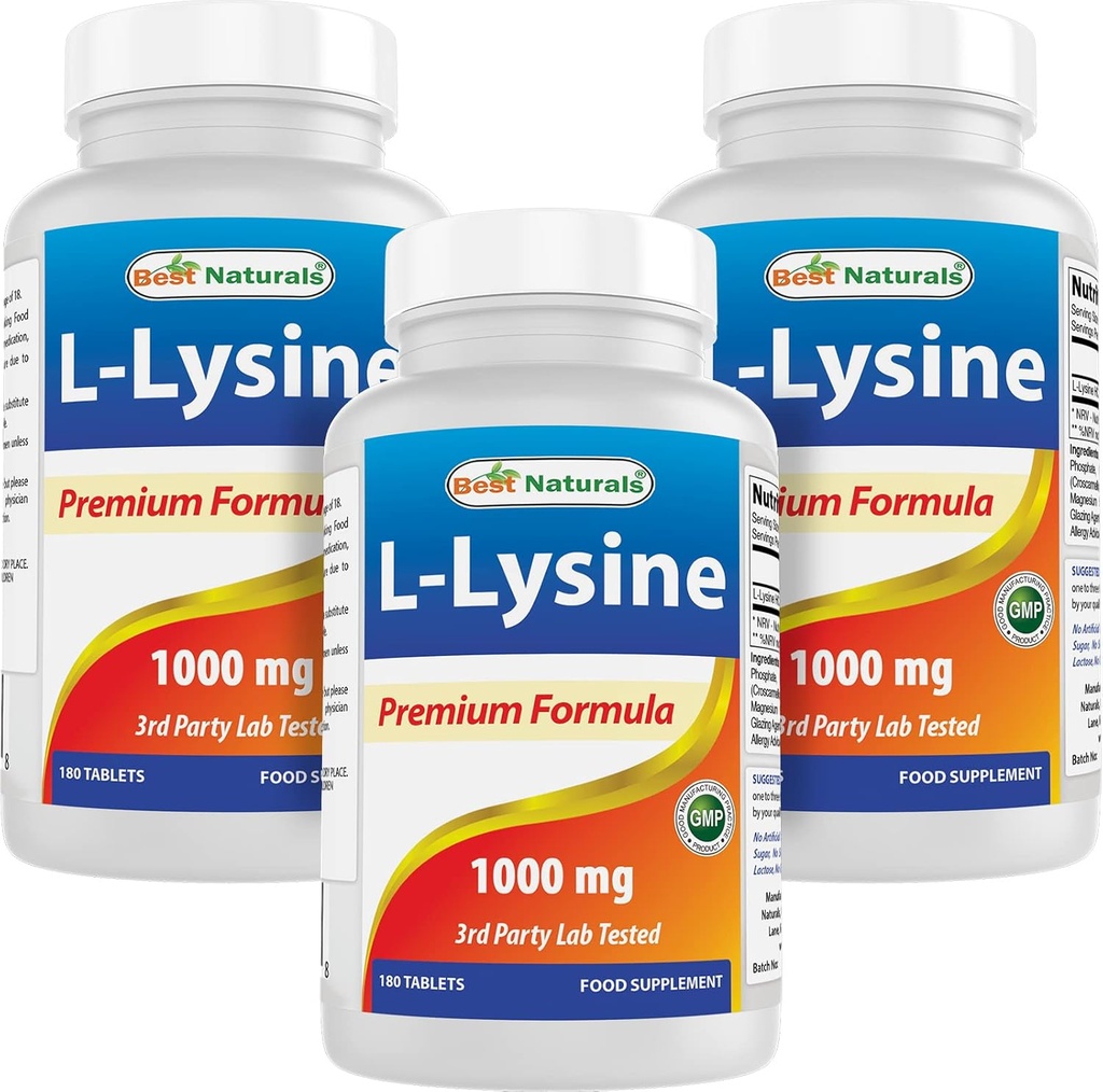 Best Naturals L-Lysine 1000mg 180 tabletten (180 aantal (verpakking 1)) (3 flessen)