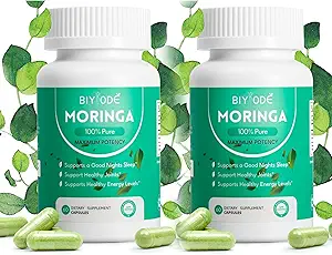 100% Moringa Pure Capsules, soutient le sommeil, les articulations, l'énergie Moringa Poudre Capsules organiques Qualité du sommeil Énergie naturelle Boost Antioxydant Riche Moringa Supplément, 60 Capsules(2pc)