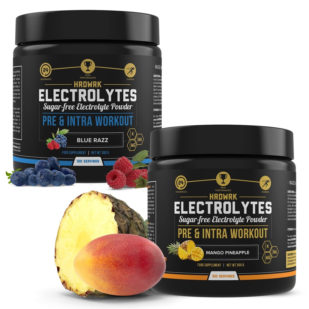 HRDWRK Elektrolyten Poeder met Magnesium, Kalium - Suikervrije Elektrolyten Boost Endurance en verminderen vermoeidheid met dit Electrolyten supplement - Maximale hydratatie - Keto vriendelijk