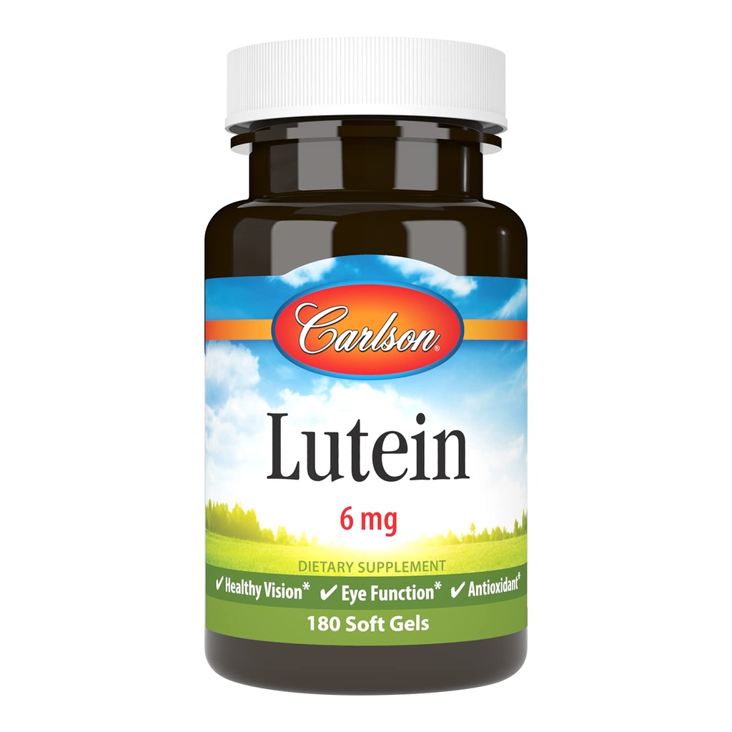 Carlson Lutein 6mg, Support de la vision et supplément santé des yeux, formule antioxydante avec Zeaxanthin, 180 Softgels