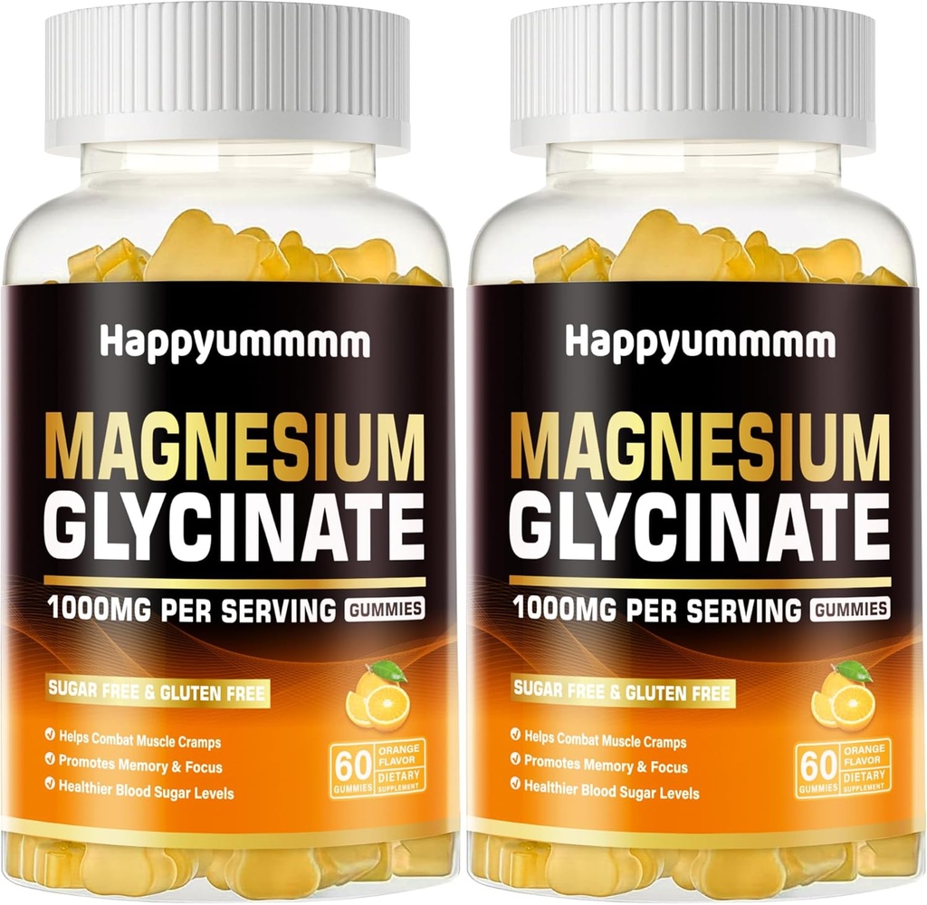 Magnesium Glycinate Gummies 1000mg - Suikervrij Magnesium Kalium Supplement met Vitamine D, B6, CoQ10 voor Kalm Mood & Slaap Ondersteuning - 120 Oranje Gummies.