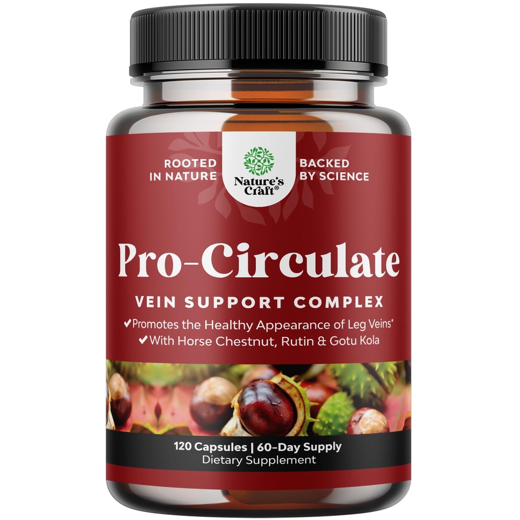 Vein Support Supplementen Been en Veins - Full Body Circulation Supplement for Spider & Varicose Veins and Improved Flow with Horse Chestnut Extract & Flavonoids - Vegan Non-GMO Mini Caps (2 maand)