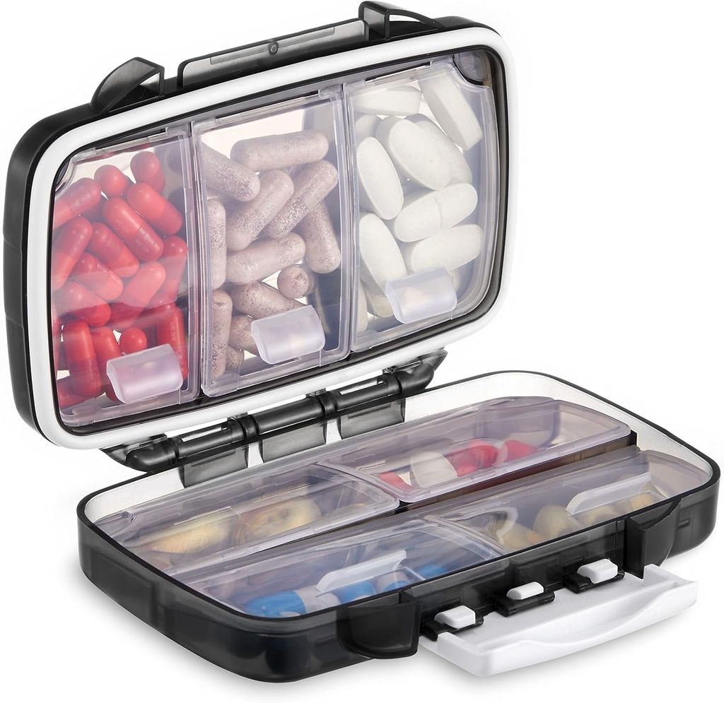 Fullicon Portable Pill Organizer Weekly, Small Travel Pill Case met 7 Compartiment, vochtdichte en luchtdichte pil Box, Travel Pill Holder voor Vitaminen / Vissen oliën / aanvullingen