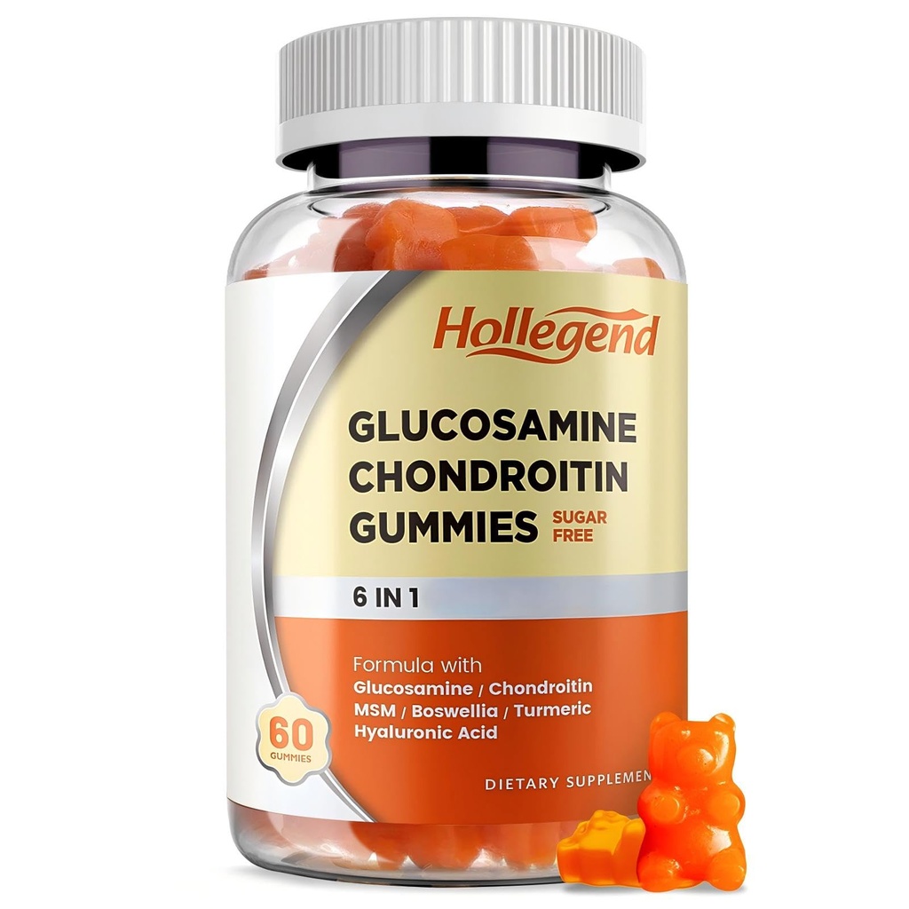 Glucosamine Chondroitin Gummies Suikervrij, Gummies Supplementen voor Volwassenen Mannen & Vrouwen, 60 Tellen