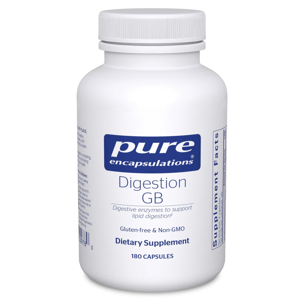 Encapsulations pures Digestion GB - Supplément enzymatique digestif - pour le soutien de la vésicule et la santé de la vésicule* - avec mélange de sels et d'enzymes digestives - sans gluten et sans OGM - 180 capsules